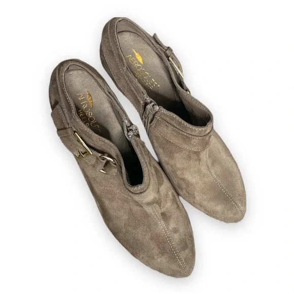 Aerosoles Heels Brown Seascape Taupe Faux Suede Zipper Booties Size 9M - Picture 2 of 7